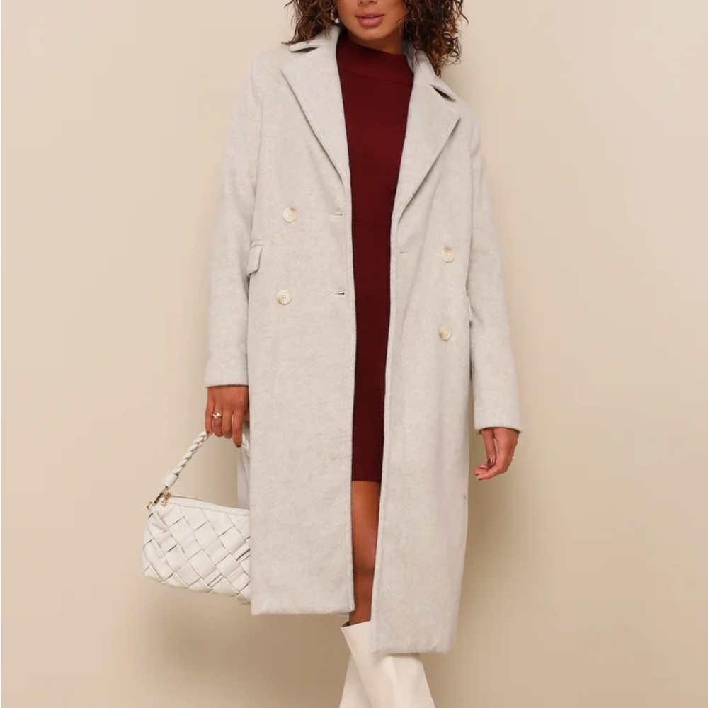 NEW Lulus Brisk Elegance Light Beige Double-Breasted Coat